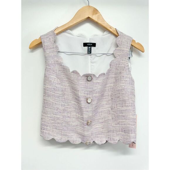 AQUA Tweed Scalloped Crop Top Size Small Lilac Side Zip Closure NWT - Picture 2 of 8